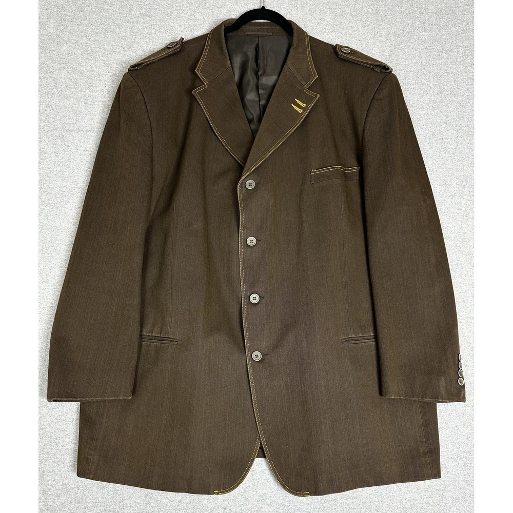 CDS Jeans Blazer‎ Mens 4XL Brown Military Epaulettes 3 Button Sport Coat Stiff